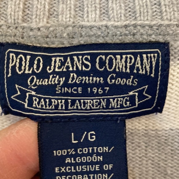 Polo by Ralph Lauren Gray and Cream Striped V-Neck Sweater - Picture 2 of 9